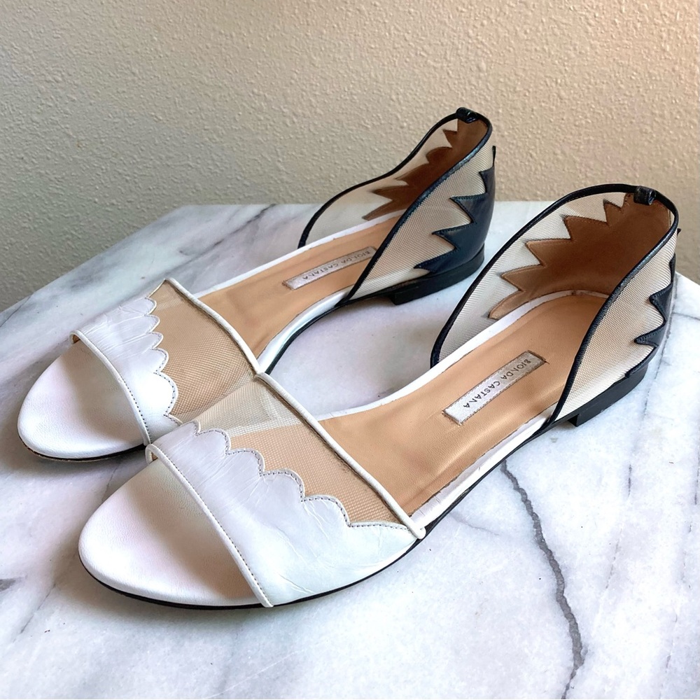 Bionda Castana Italy Leather Flats Sandals EU39 Black White Mesh Open Toe US 8.5
